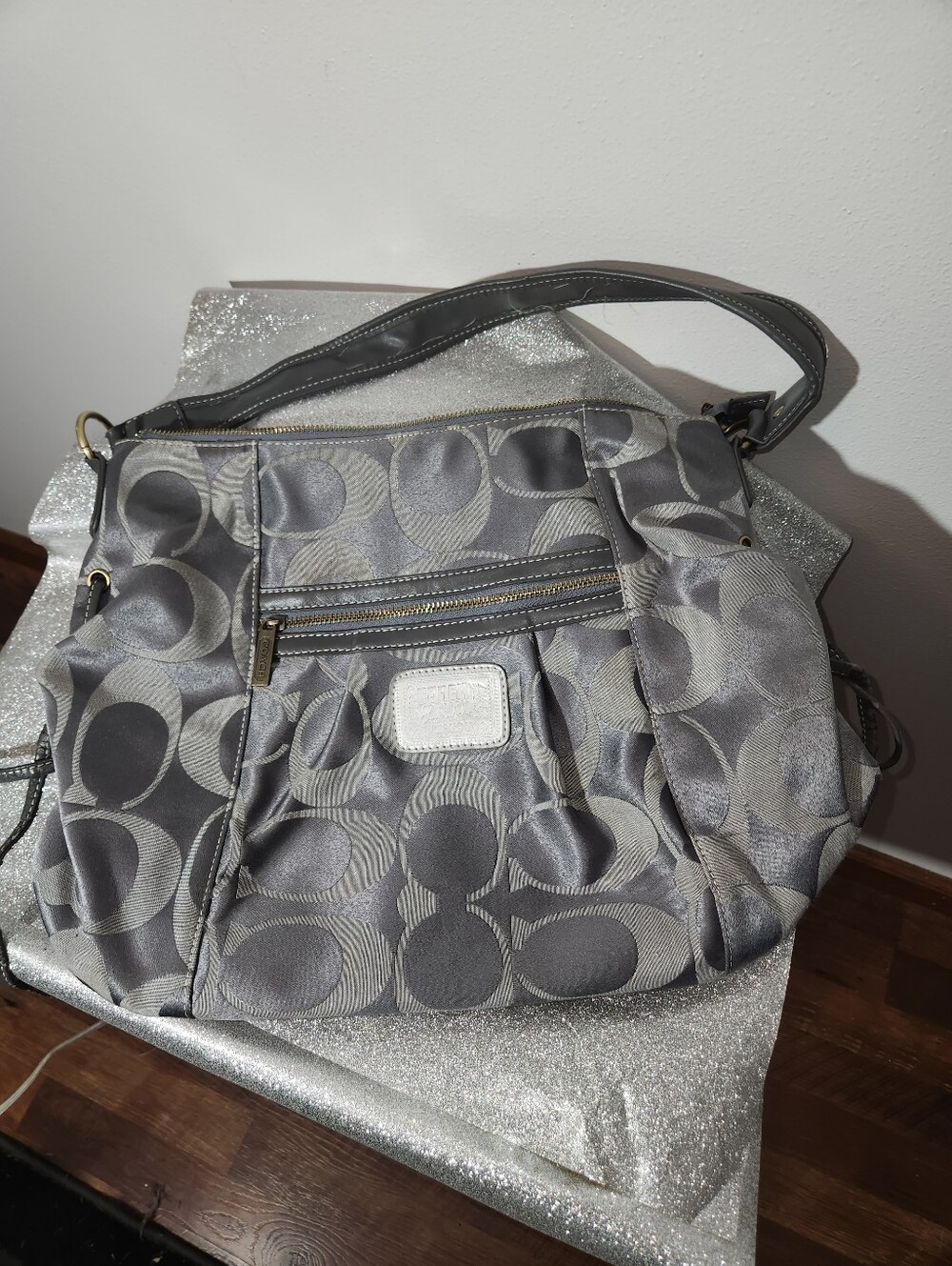 Coach Gray Signature Pattern Shoulder Bag